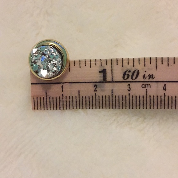 Gold & Silver Druzy Stud Earrings - Picture 3 of 3